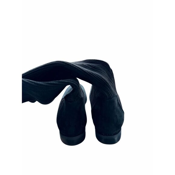 Chelsea Crew Rambler Tall Ribbed Boot Size 7.5 Black Stretch Pull Up Low Heel - Picture 6 of 7